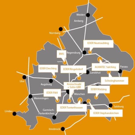 Karte mit den Baumaschienen Standorten