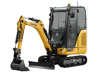 Gelber LiuGong Minibagger mit Kabine und Gummiketten