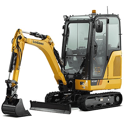 Gelber LiuGong Minibagger mit Kabine und Gummiketten