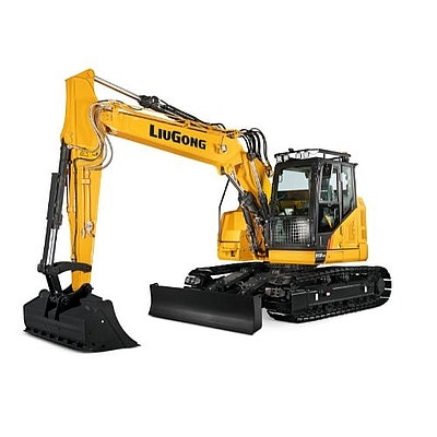 gelber LiuGong Raupenbagger mit Kabine und Planierschild