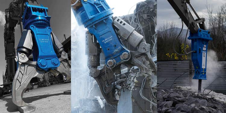 verschiedene Abbruchwerkzeuge von okada an der Baustelle in Blau