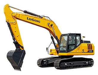 Moderner gelber LiuGong Raupenbagger mit großer Grabeschaufel